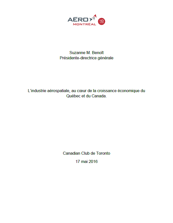 Discours au Canadian Club de Toronto - 17 mai 2016
